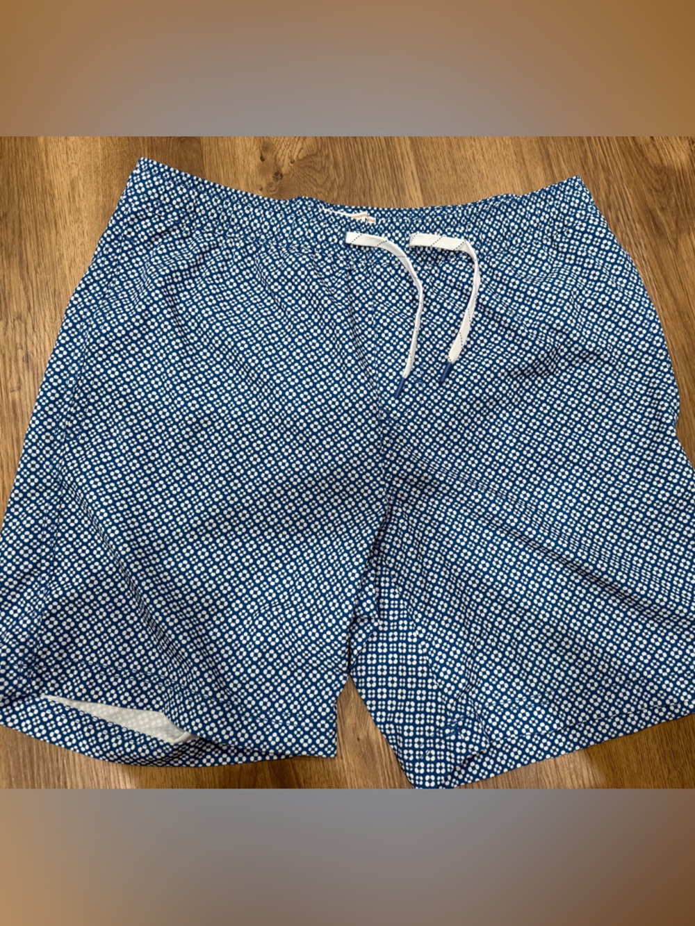Men's Blue Printed Swim Trunks with Drawstring